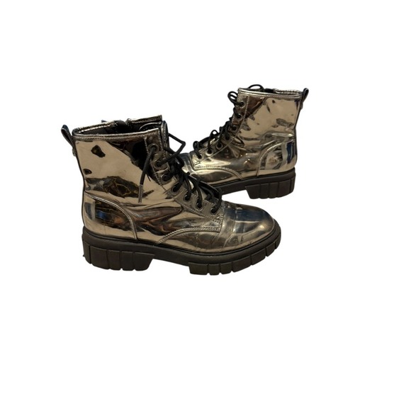 Madden NYC Shoes - Madden NYC Combat Boots Silver Metallic Lace Up Lug Sole Boots Size 5